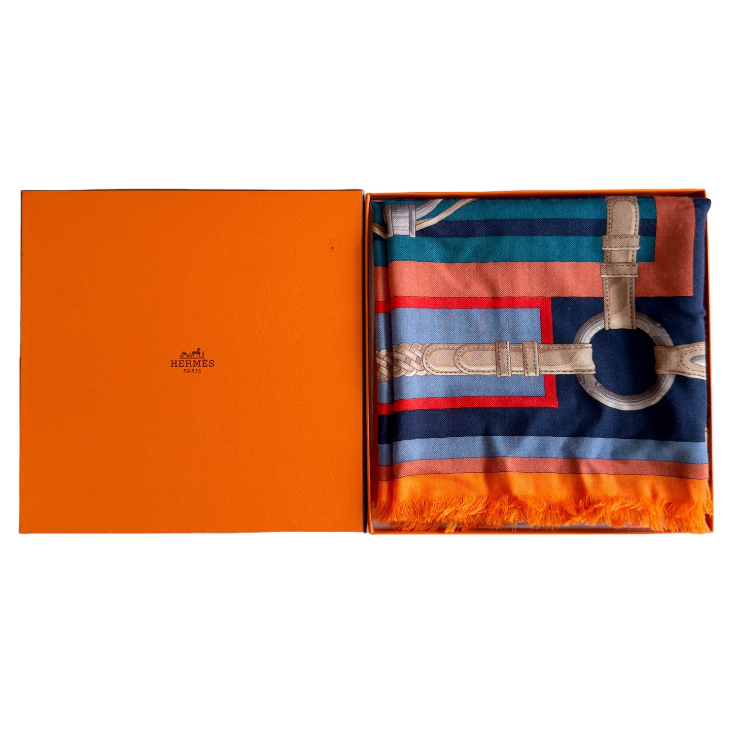 HERMES Coaching 90 羊絨 圍巾