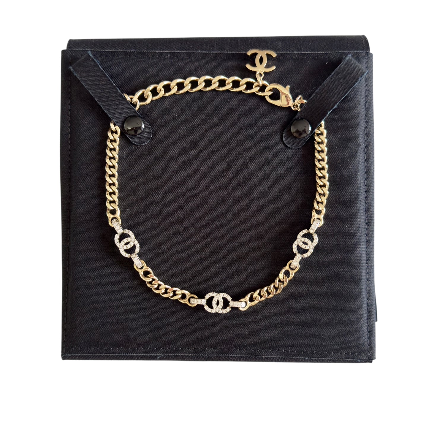 CHANEL CC 水鑽 3花 頸鏈