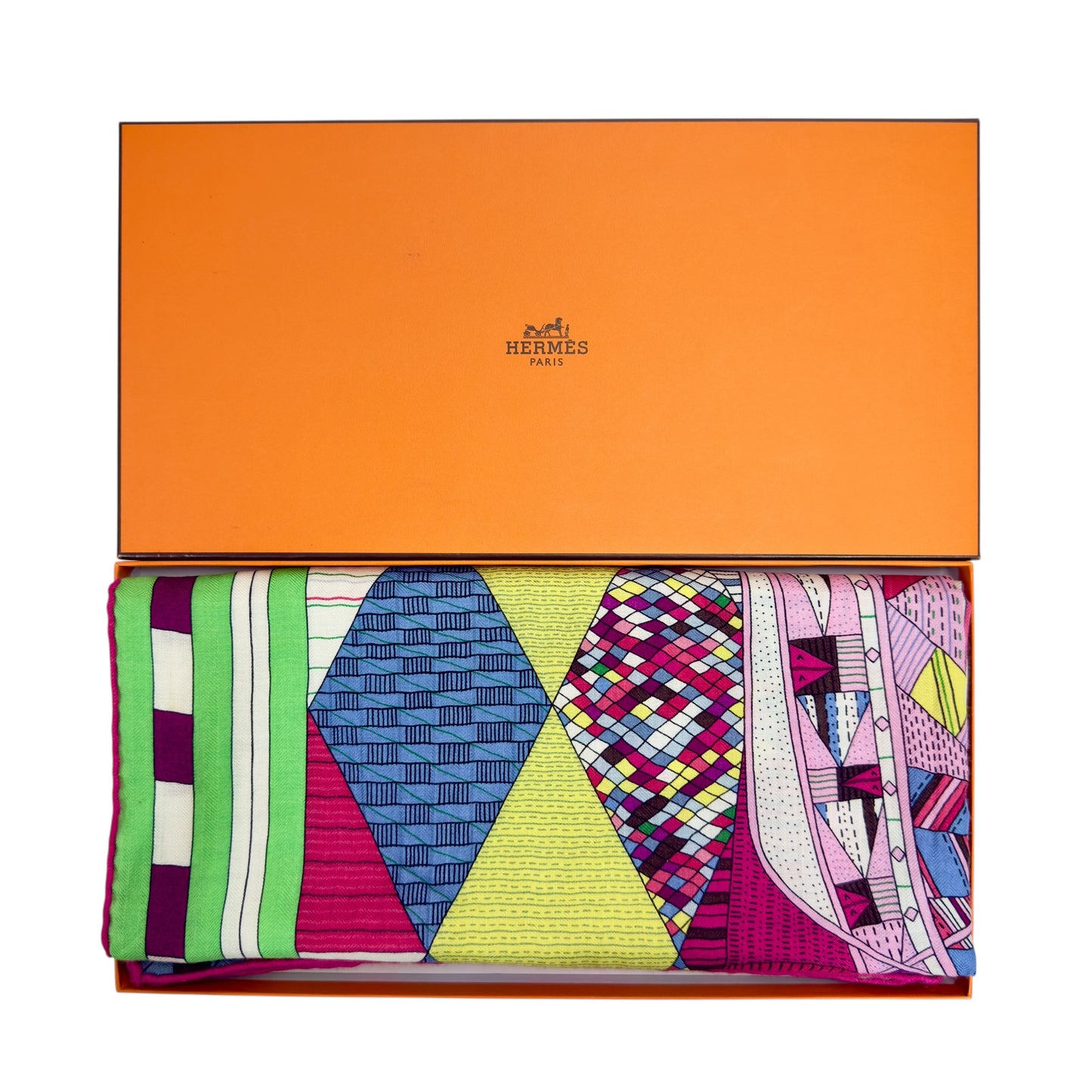 HERMES Patchwork Horse shawl 140 羊絨 圍巾