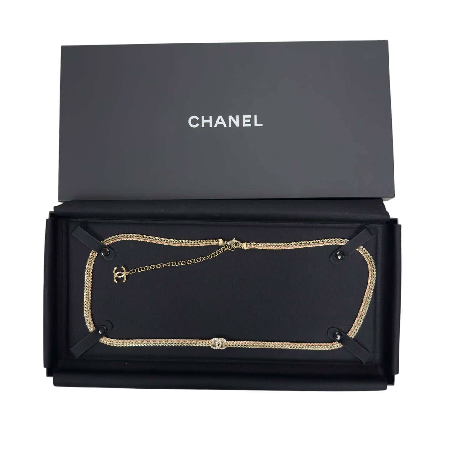CHANEL CC 水鑽 皮穿鏈 腰鏈 長頸鏈