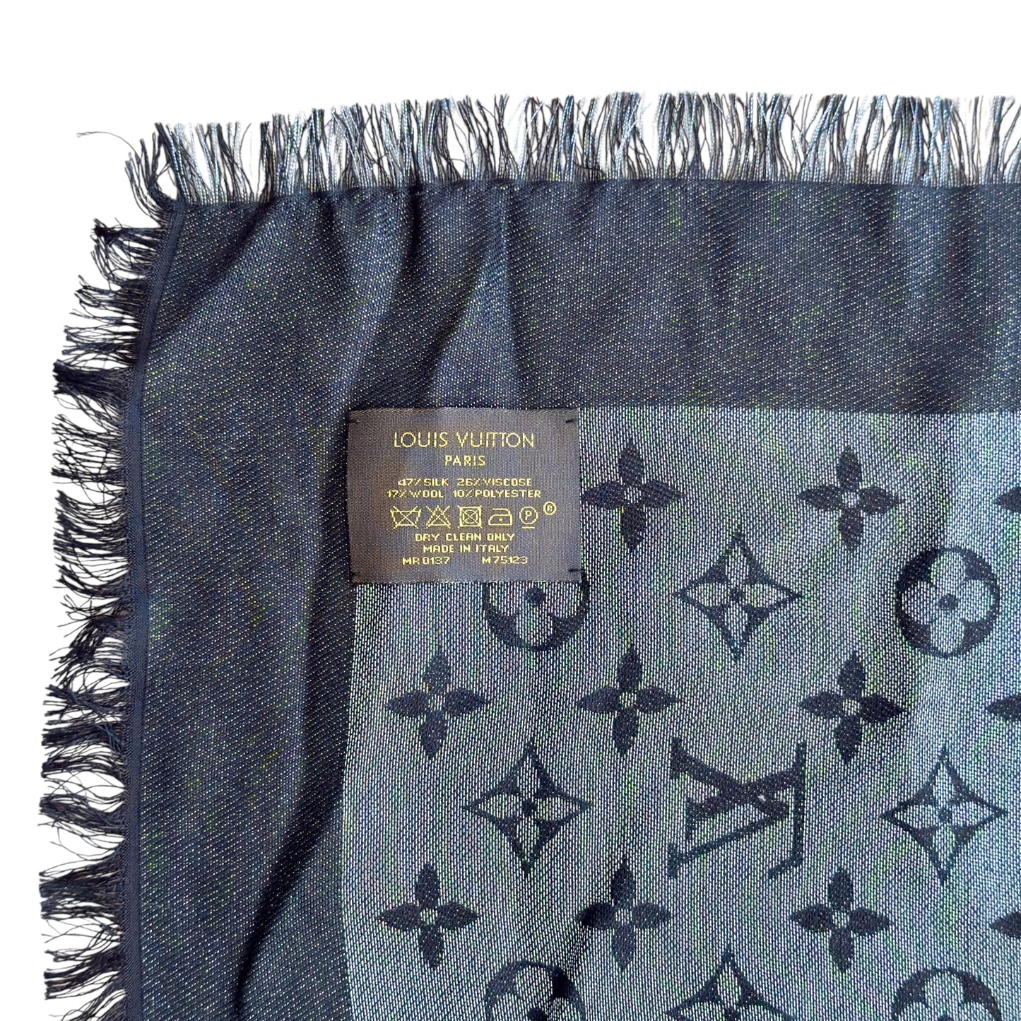 LOUIS VUITTON 老花 閃閃銀絲 圍巾