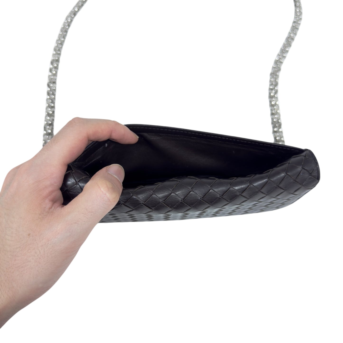 BOTTEGA VENETA *自加鏈＞送無品牌扣＋無品牌鏈帶* 織皮 斜揹袋