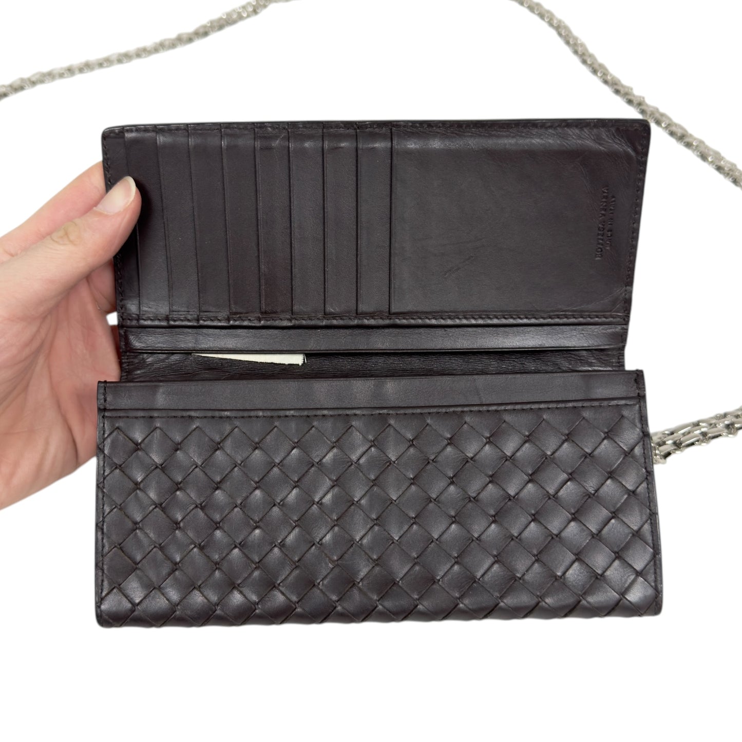 BOTTEGA VENETA *自加鏈＞送無品牌扣＋無品牌鏈帶* 織皮 斜揹袋