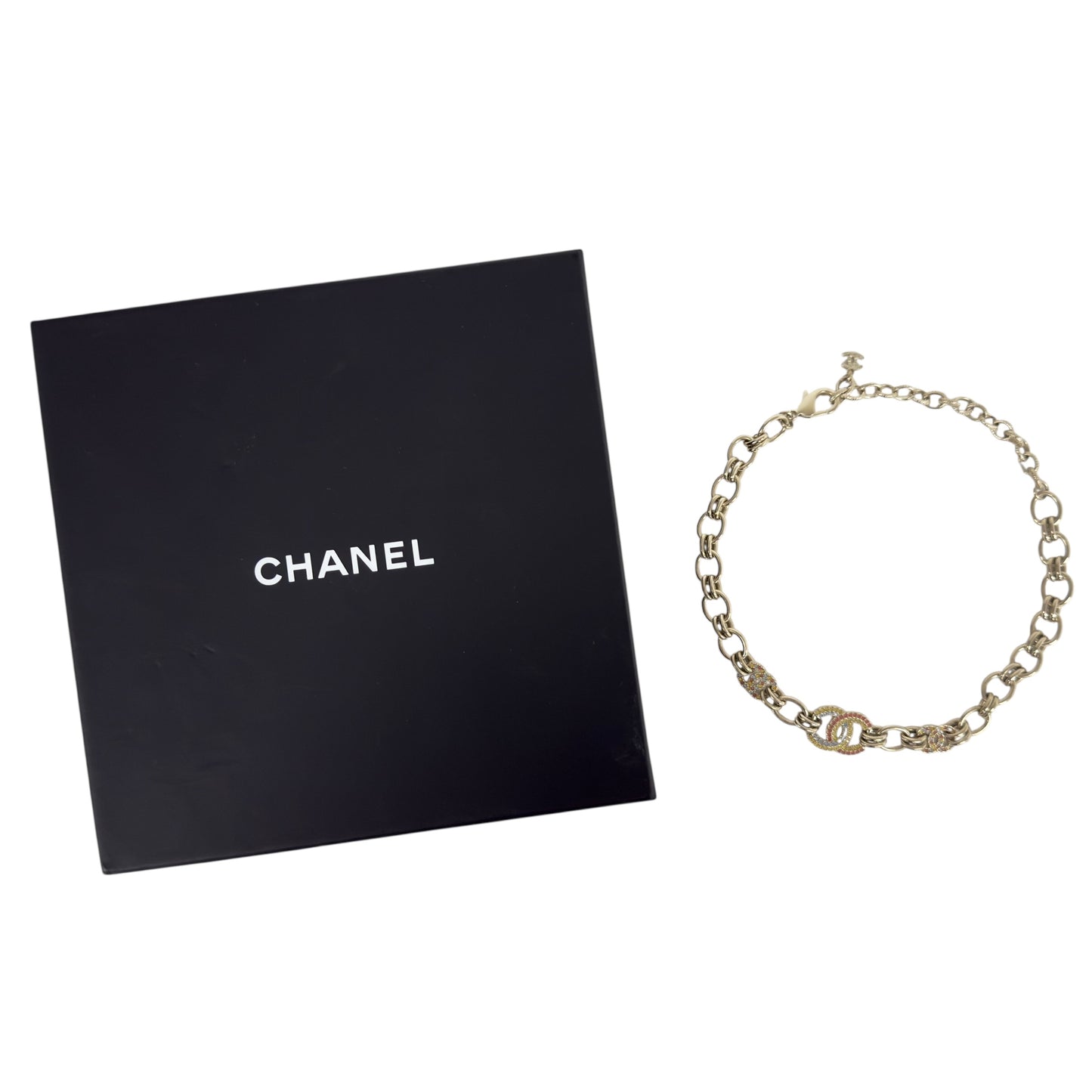 CHANEL CC 水鑽 3花 短頸鏈