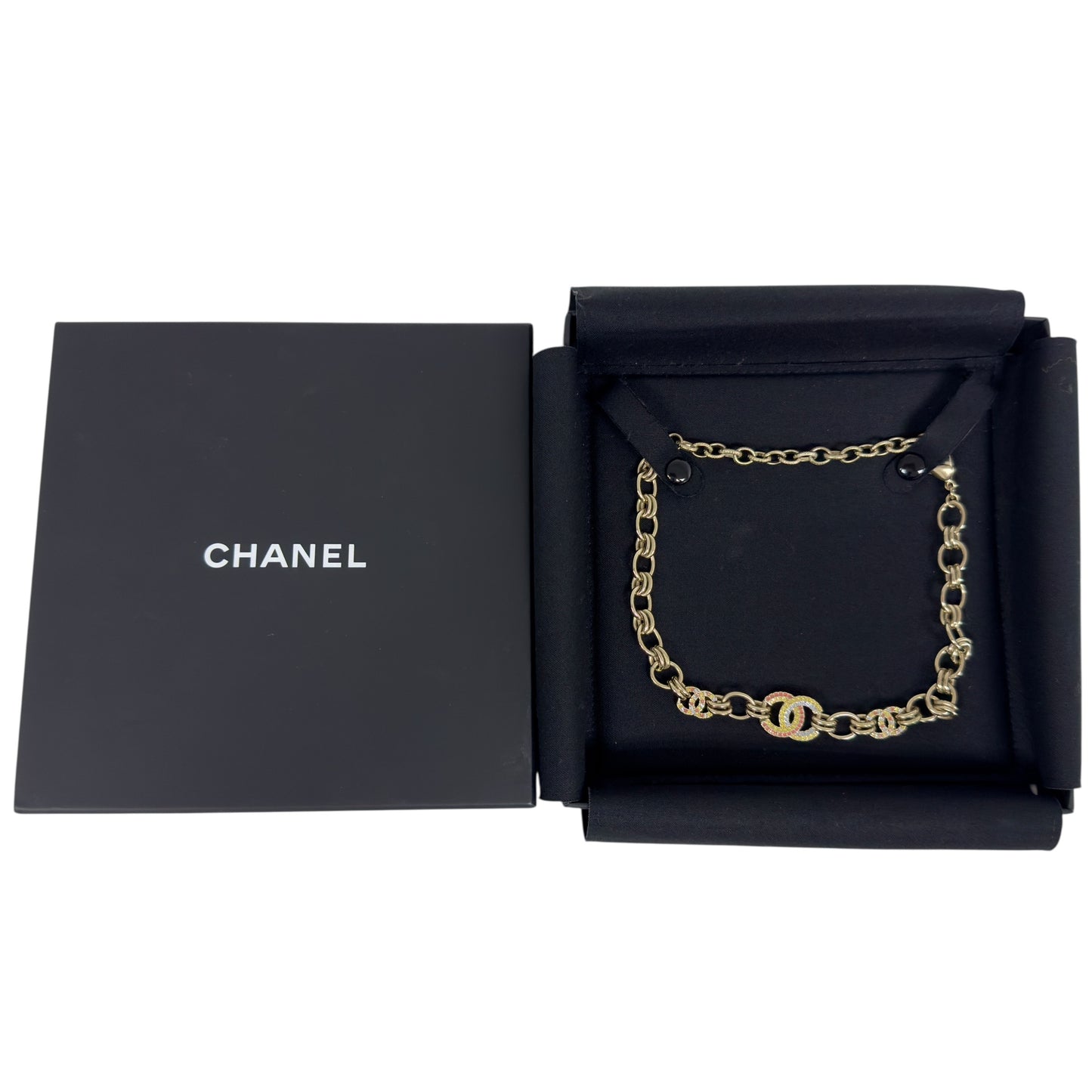 CHANEL CC 水鑽 3花 短頸鏈