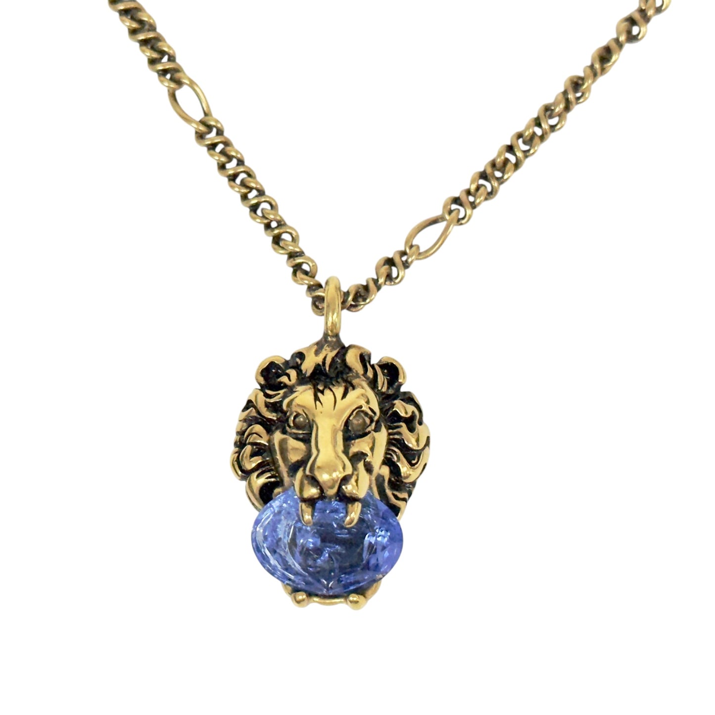 GUCCI 獅王 藍水晶 頸鏈