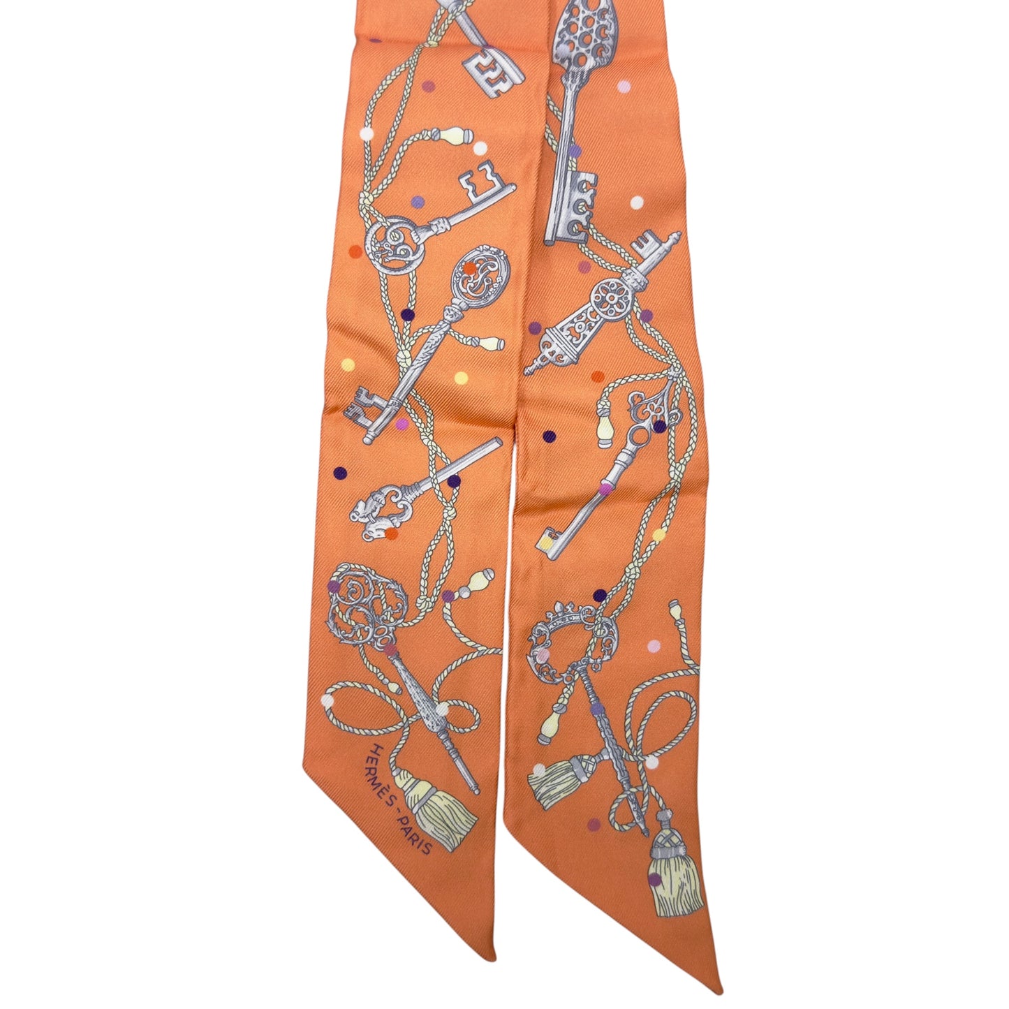 HERMES Les Cles a Pois twilly 圓點鎖匙 幼絲巾