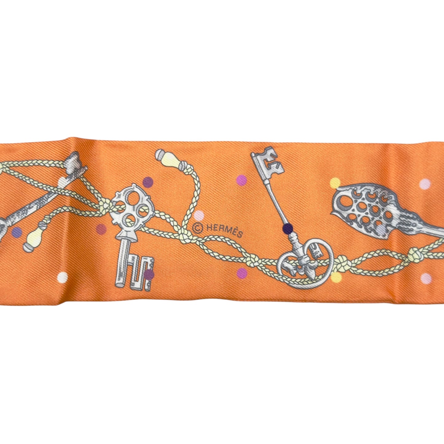 HERMES Les Cles a Pois twilly 圓點鎖匙 幼絲巾
