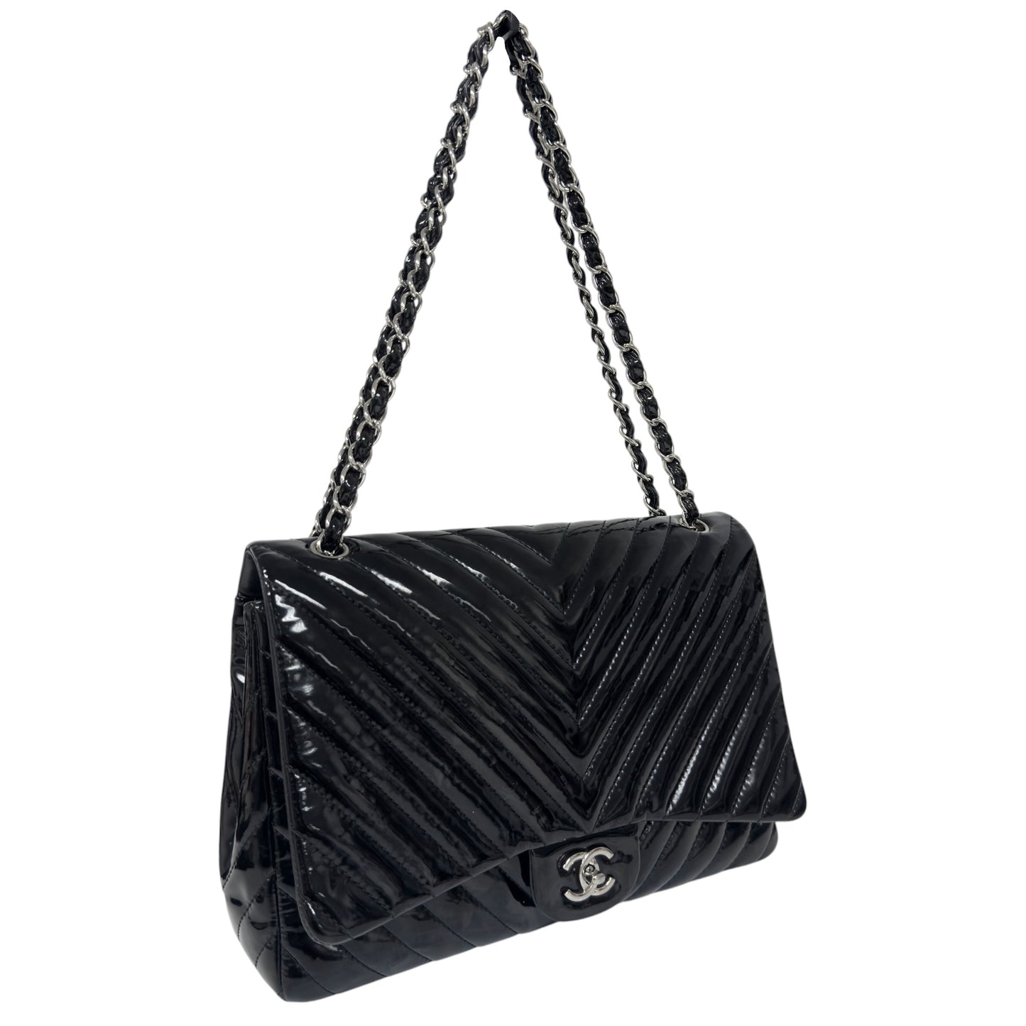 CHANEL Maxi 漆皮 特大號經典款 鏈條包