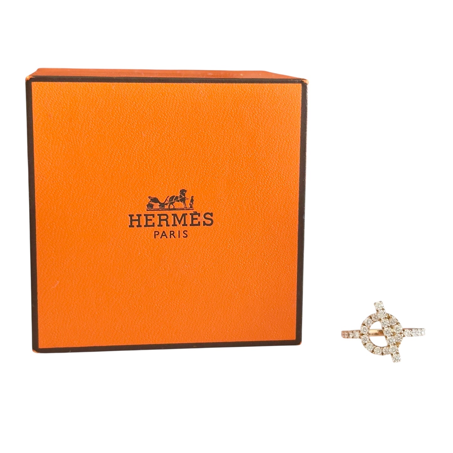 HERMES Finesse 18K玫瑰金 滿鑽小Q  戒子