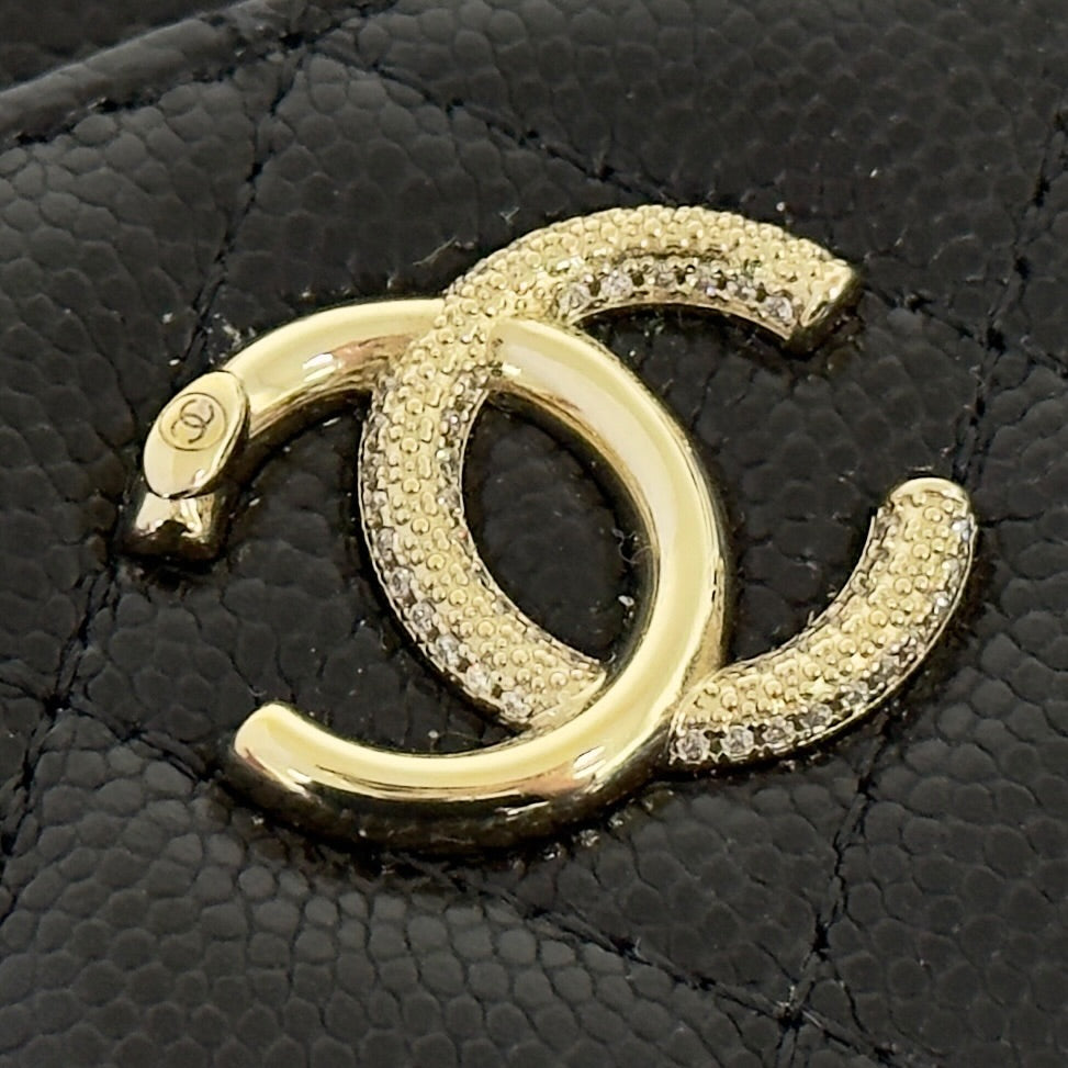 CHANEL CC 水鑽 荔枝皮 卡包