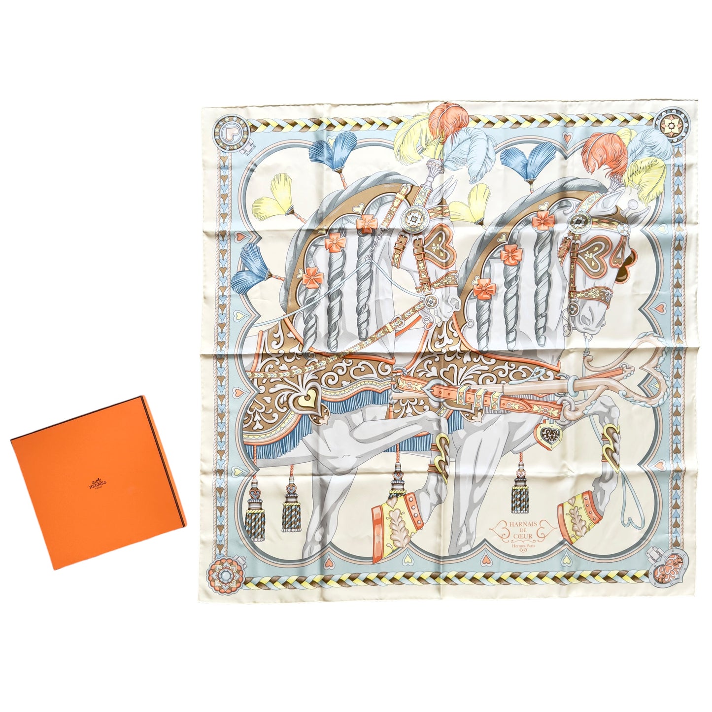 HERMES Harnais de Coeur scarf 90 甜蜜的鞍具 絲巾