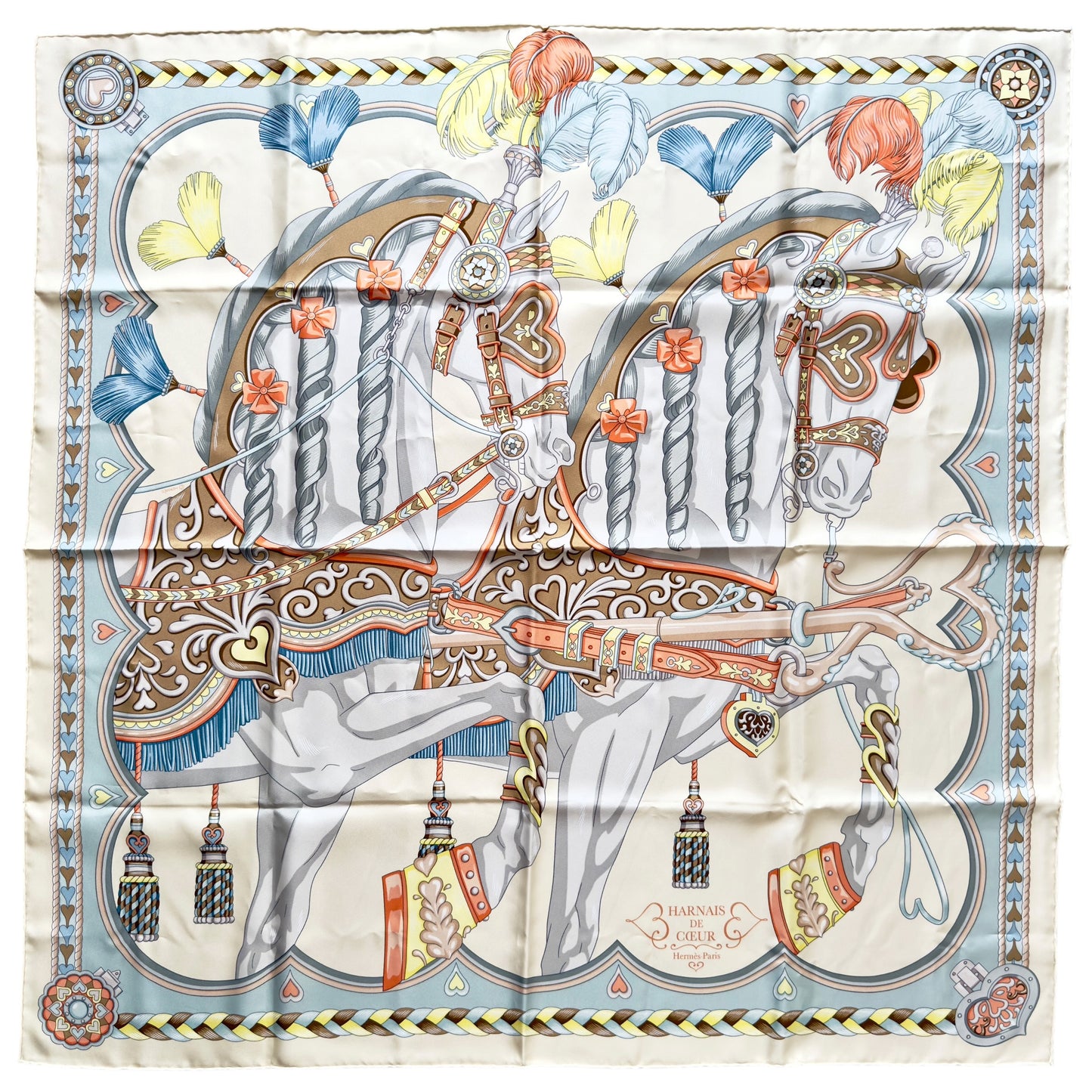 HERMES Harnais de Coeur scarf 90 甜蜜的鞍具 絲巾