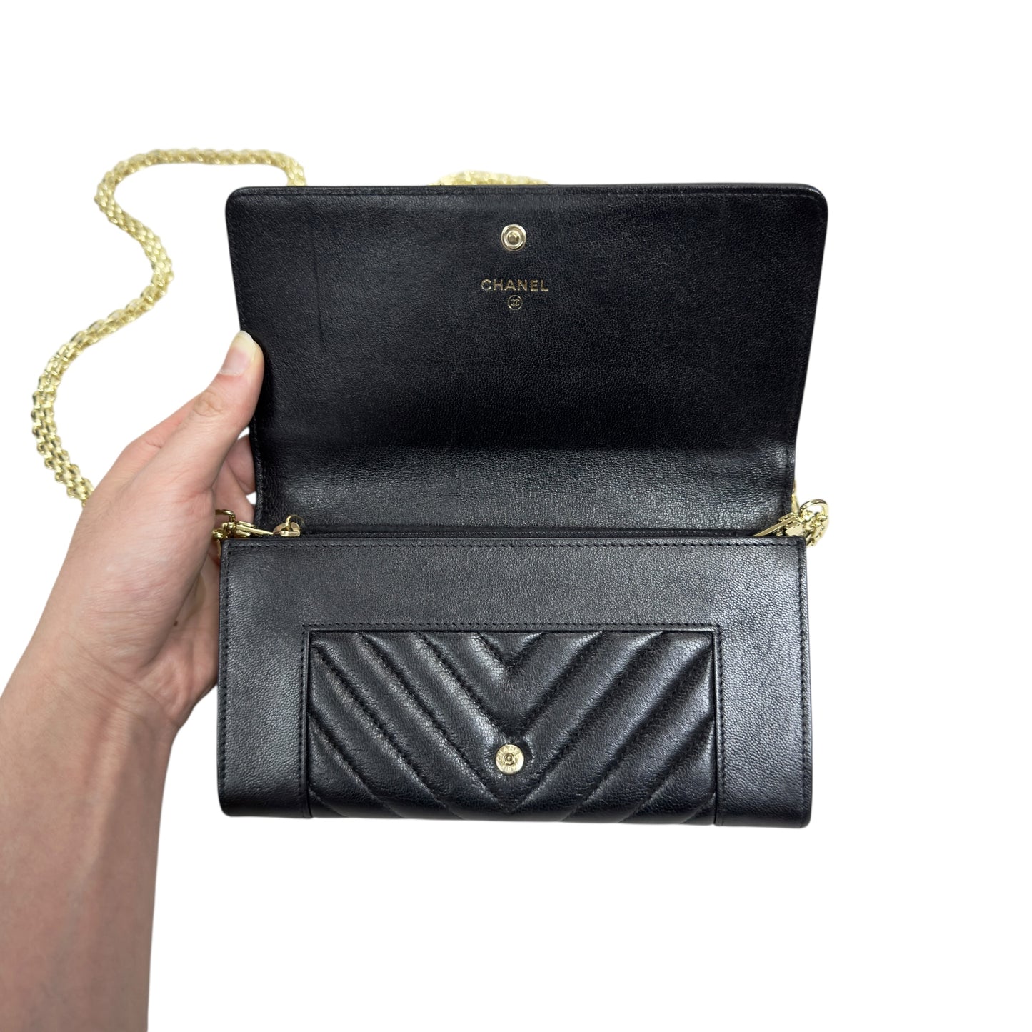 CHANEL *自加鏈＞送無品牌扣＋無品牌鏈帶* CC 長銀包 WOC