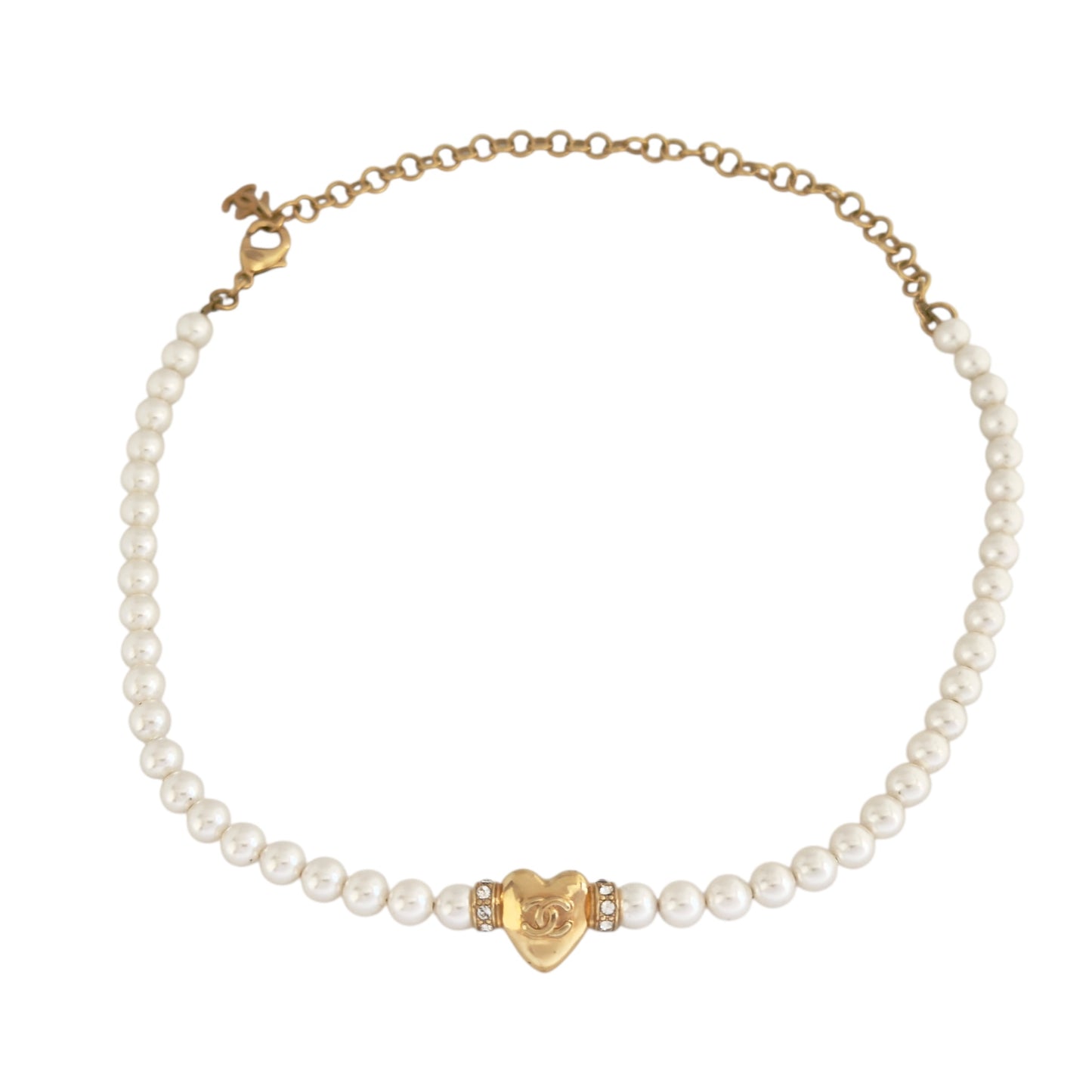 CHANEL CC 愛心💗 水鑽 項鏈