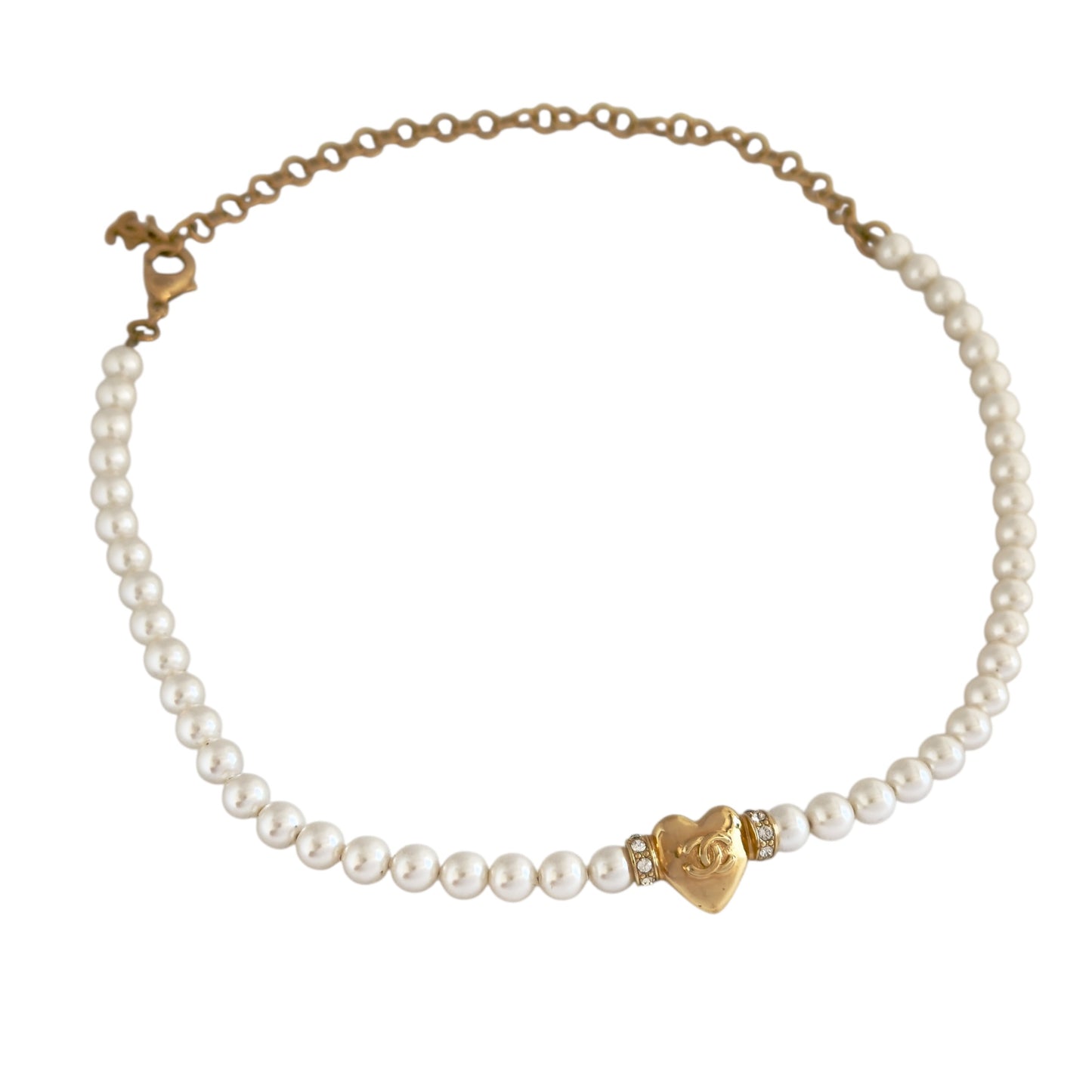 CHANEL CC 愛心💗 水鑽 項鏈