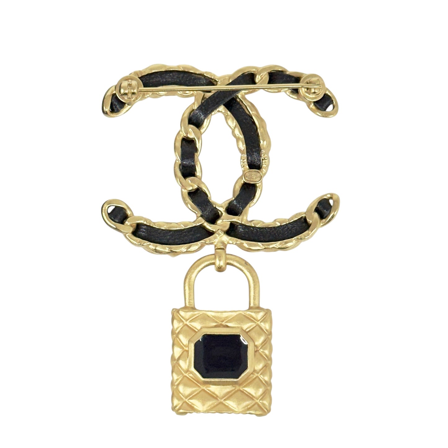 CHANEL CC 水鑽 皮穿鏈 鎖頭吊飾 胸針