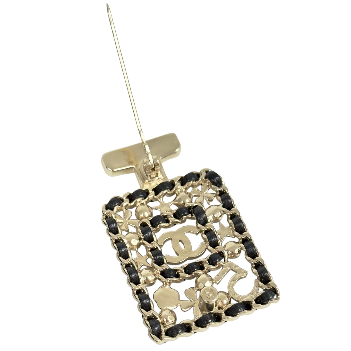 CHANEL CC 水鑽 皮穿鏈 香水樽 胸針