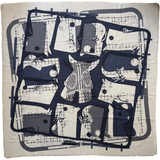 HERMES Imprimeur Fou Quadricube shawl 140 羊絨 圍巾