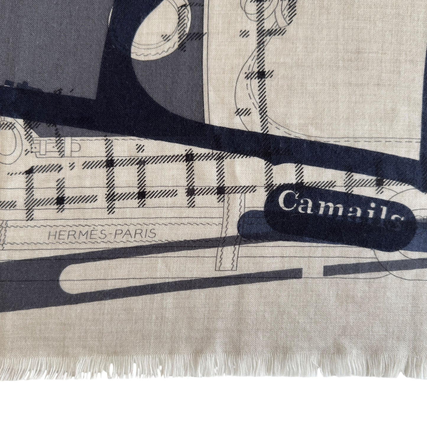 HERMES Imprimeur Fou Quadricube shawl 140 羊絨 圍巾