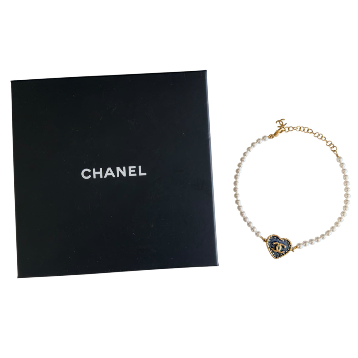 CHANEL *罕有* CC 牛仔愛心💗  珠珠 短頸鏈