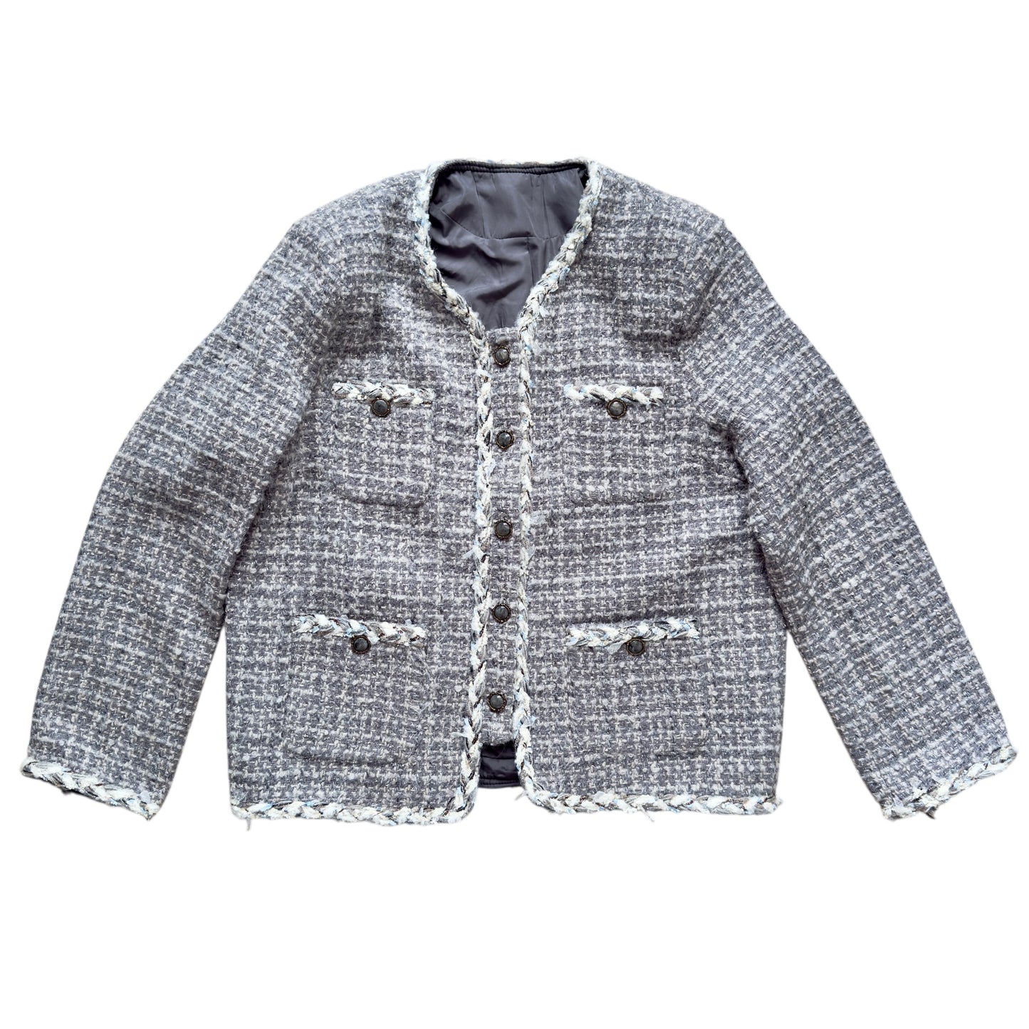 粗花呢 閃閃銀絲 小香風 四袋外套