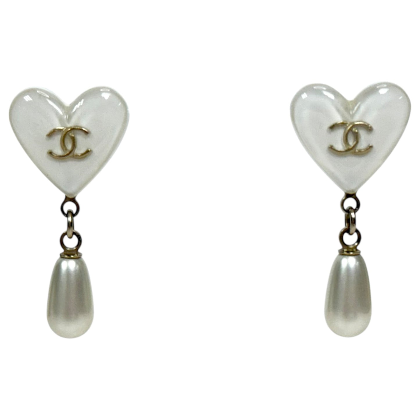 CHANEL CC 愛心💗 垂吊珍珠 耳環