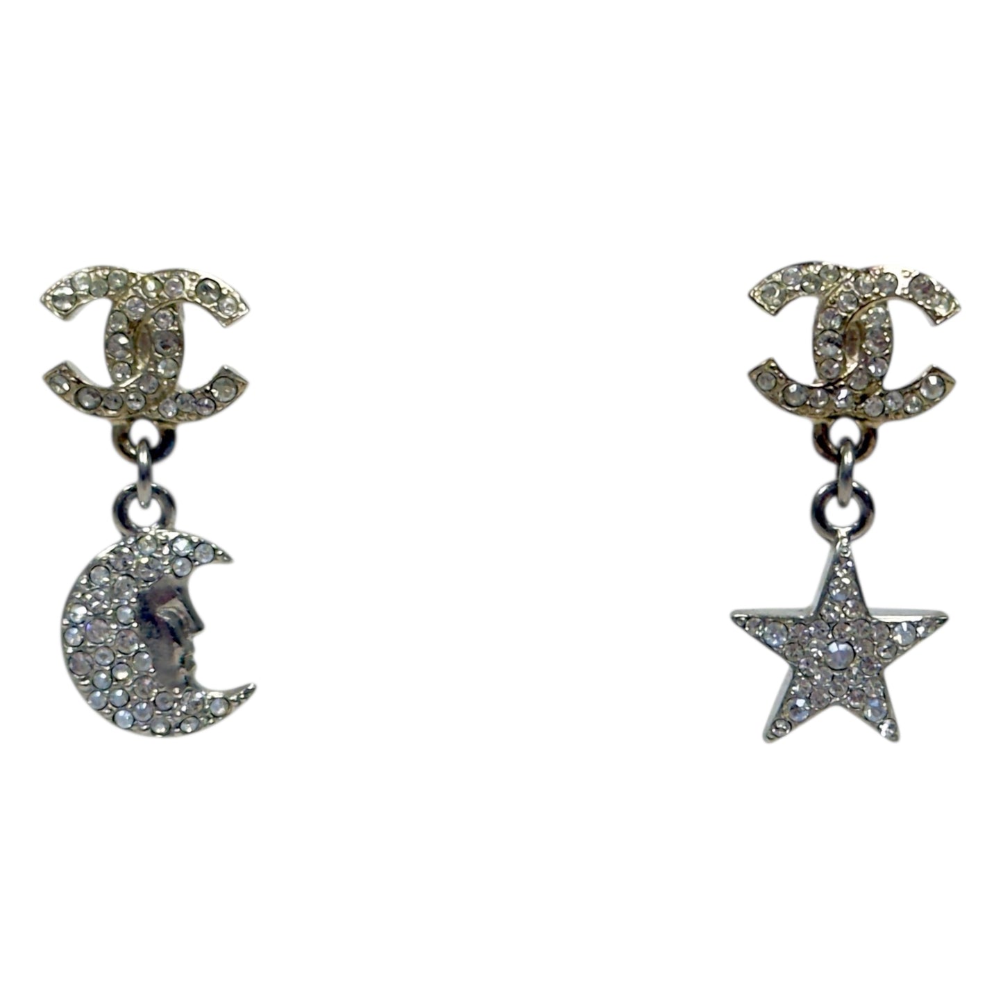 CHANEL CC 星辰月亮 水鑽 耳環
