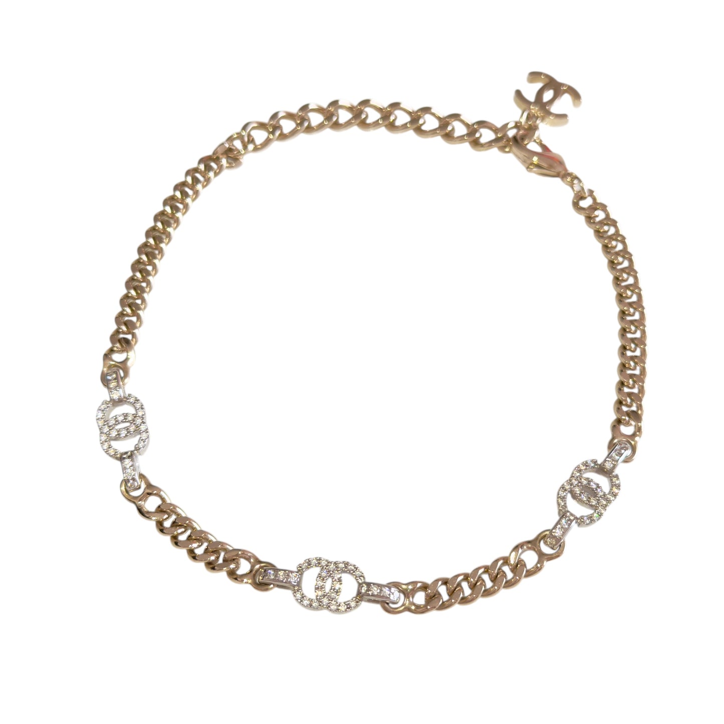 CHANEL CC 水鑽 3花 頸鏈