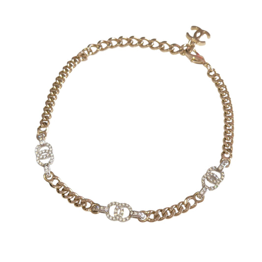 CHANEL CC 水鑽 3花 頸鏈