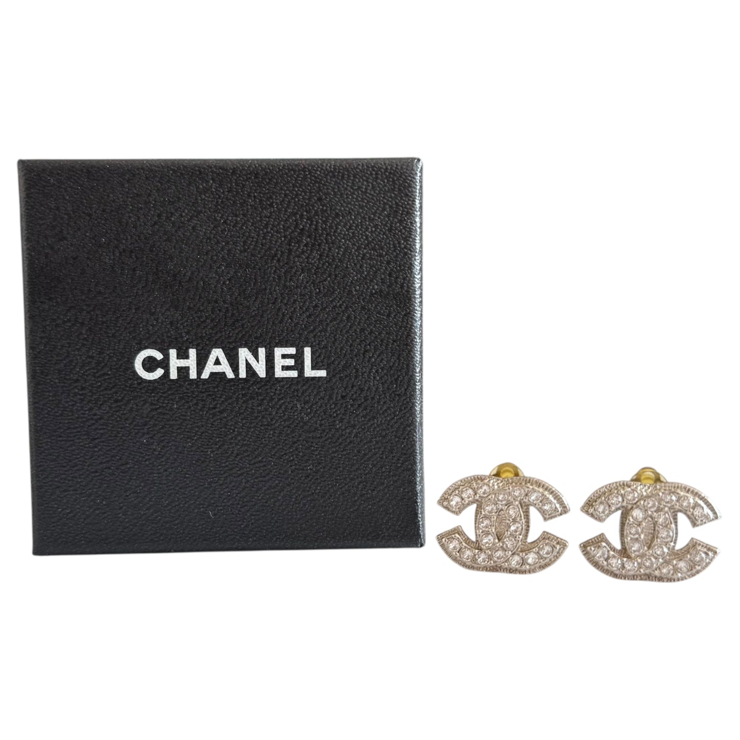 CHANEL CC 水鑽 夾耳環