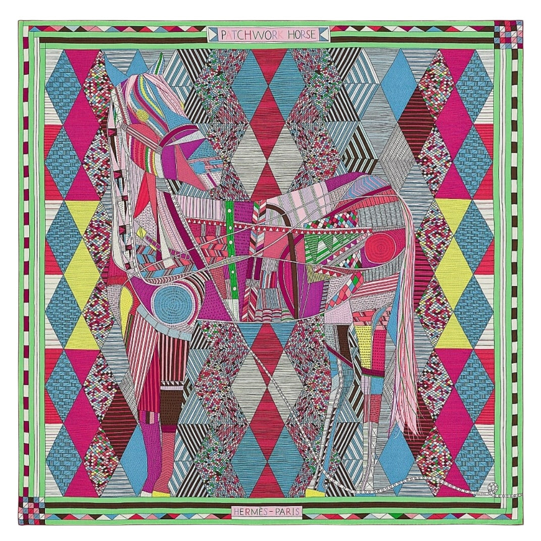 HERMES Patchwork Horse shawl 140 羊絨 圍巾