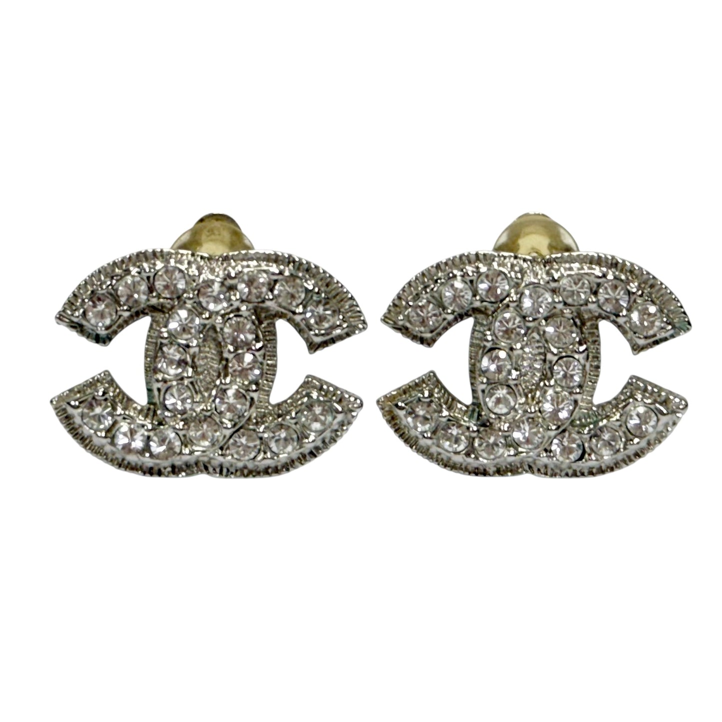 CHANEL CC 水鑽 夾耳環