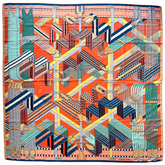 HERMES Sangles En Zigzag shawl 140 羊絨 圍巾