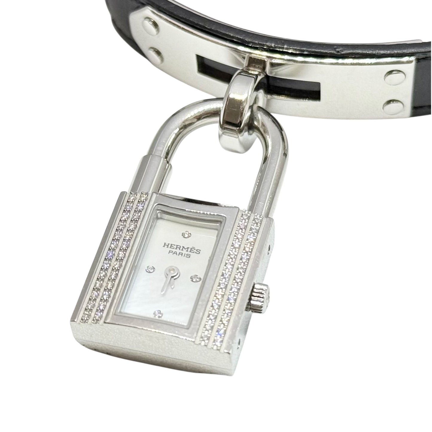 HERMES Kelly 鑽石 貝母錶盤 鱷魚皮錶帶 手錶