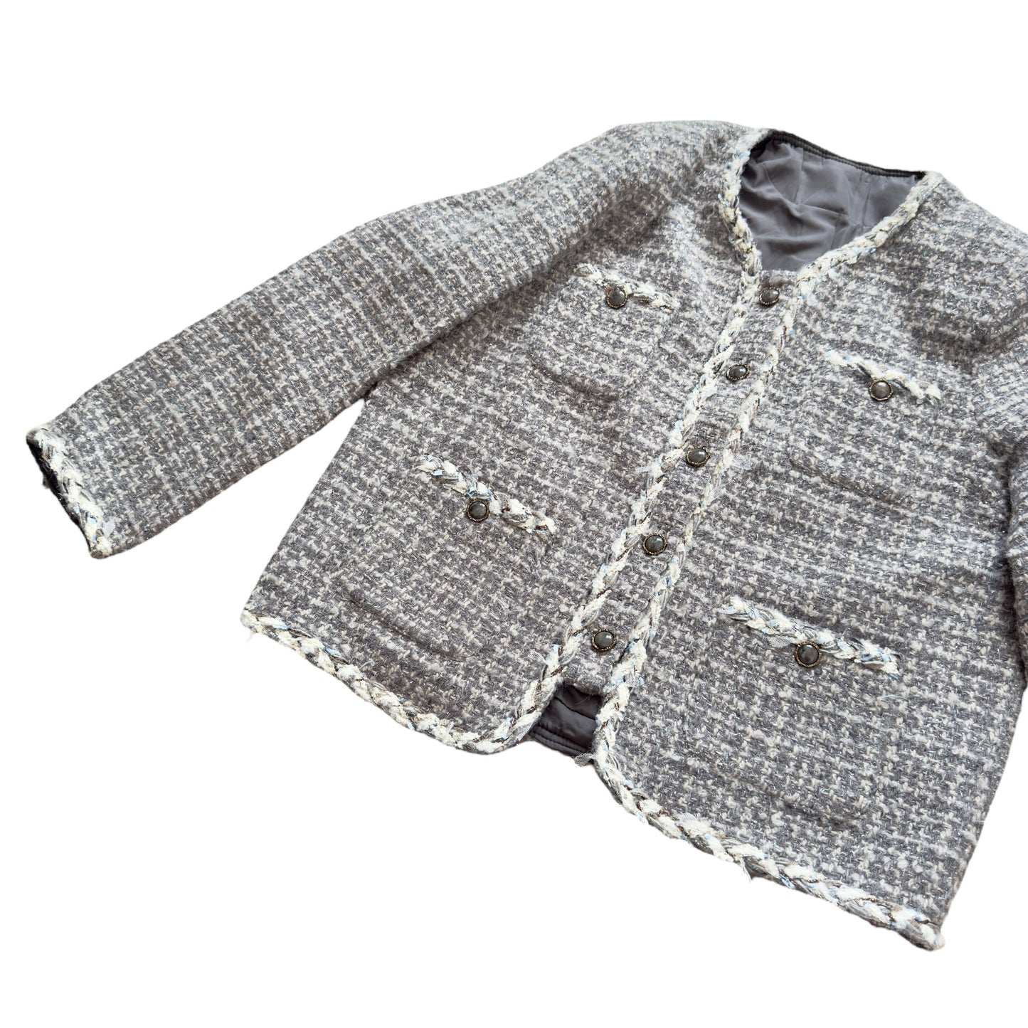 粗花呢 閃閃銀絲 小香風 四袋外套