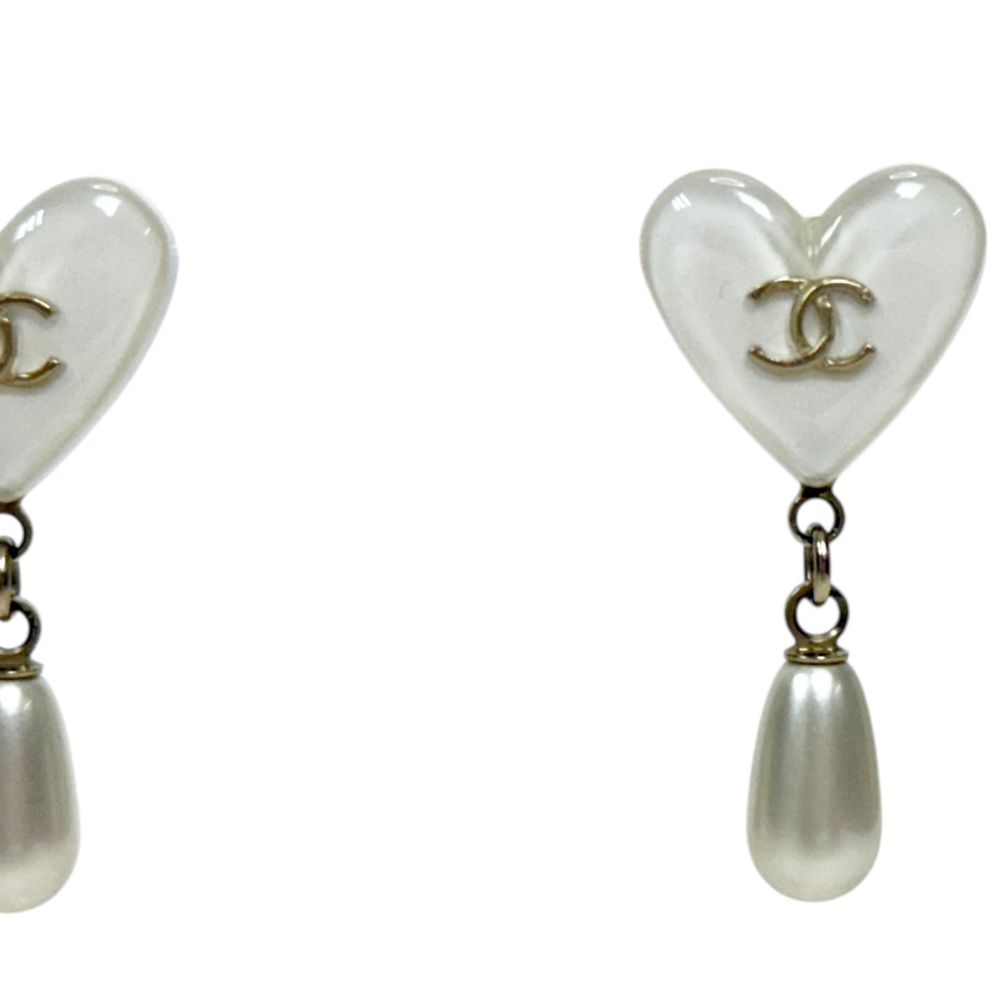 CHANEL CC 愛心💗 垂吊珍珠 耳環