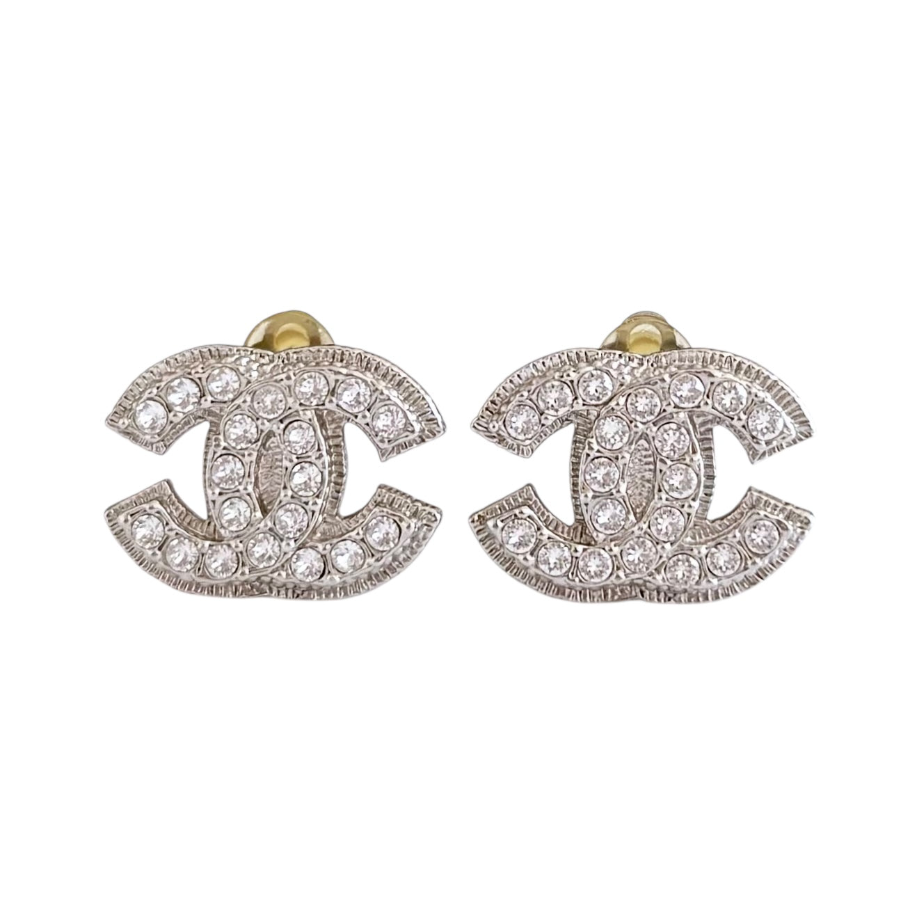 CHANEL CC 水鑽 夾耳環