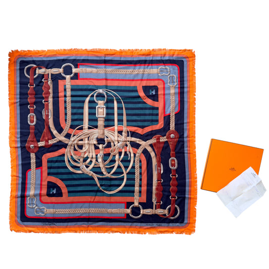 HERMES Coaching 90 羊絨 圍巾