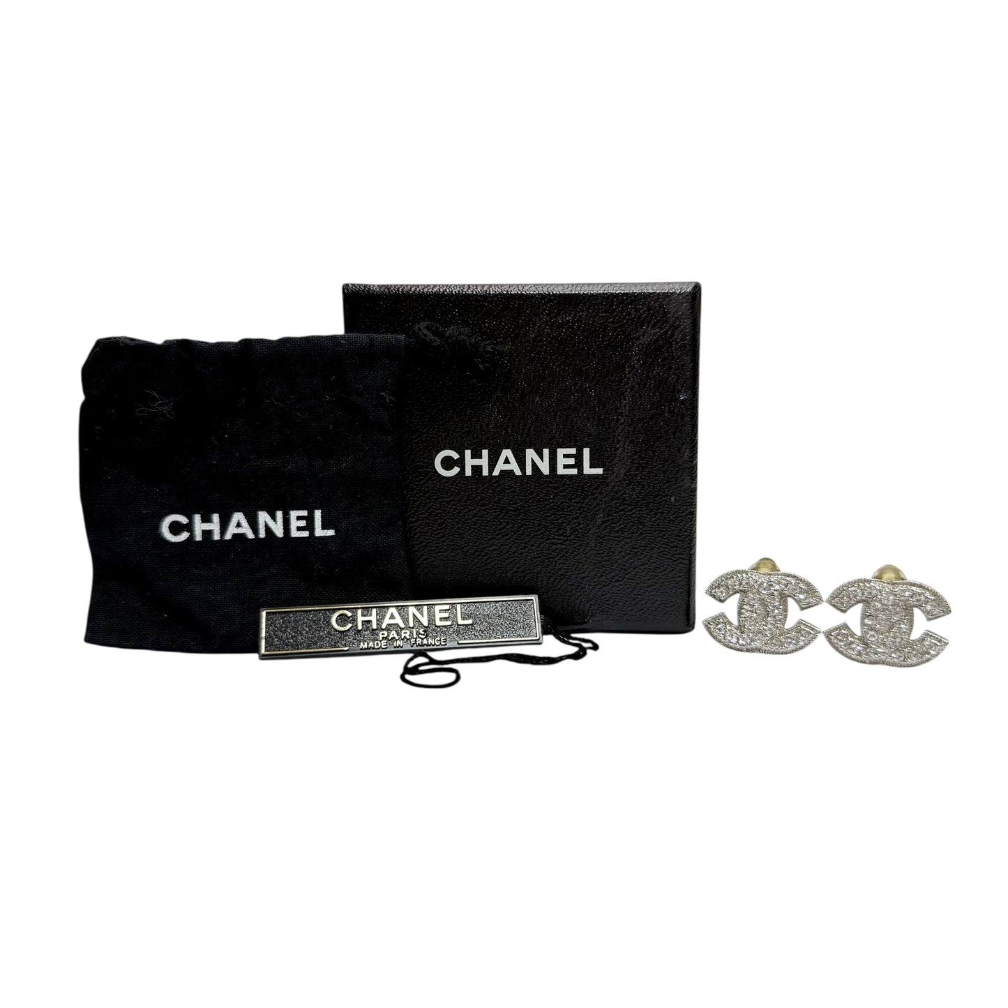 CHANEL CC 水鑽 夾耳環