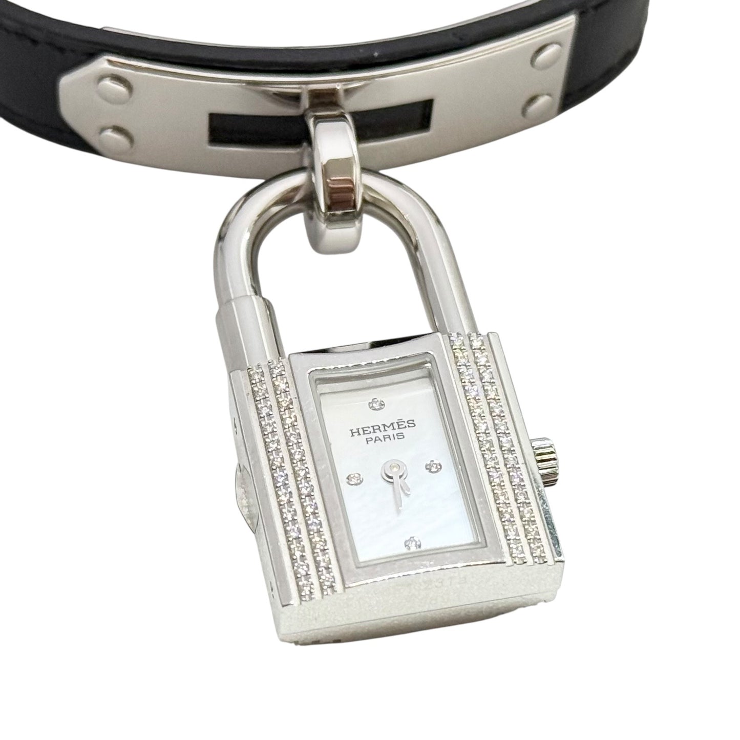 HERMES Kelly 鑽石 貝母錶盤 鱷魚皮錶帶 手錶