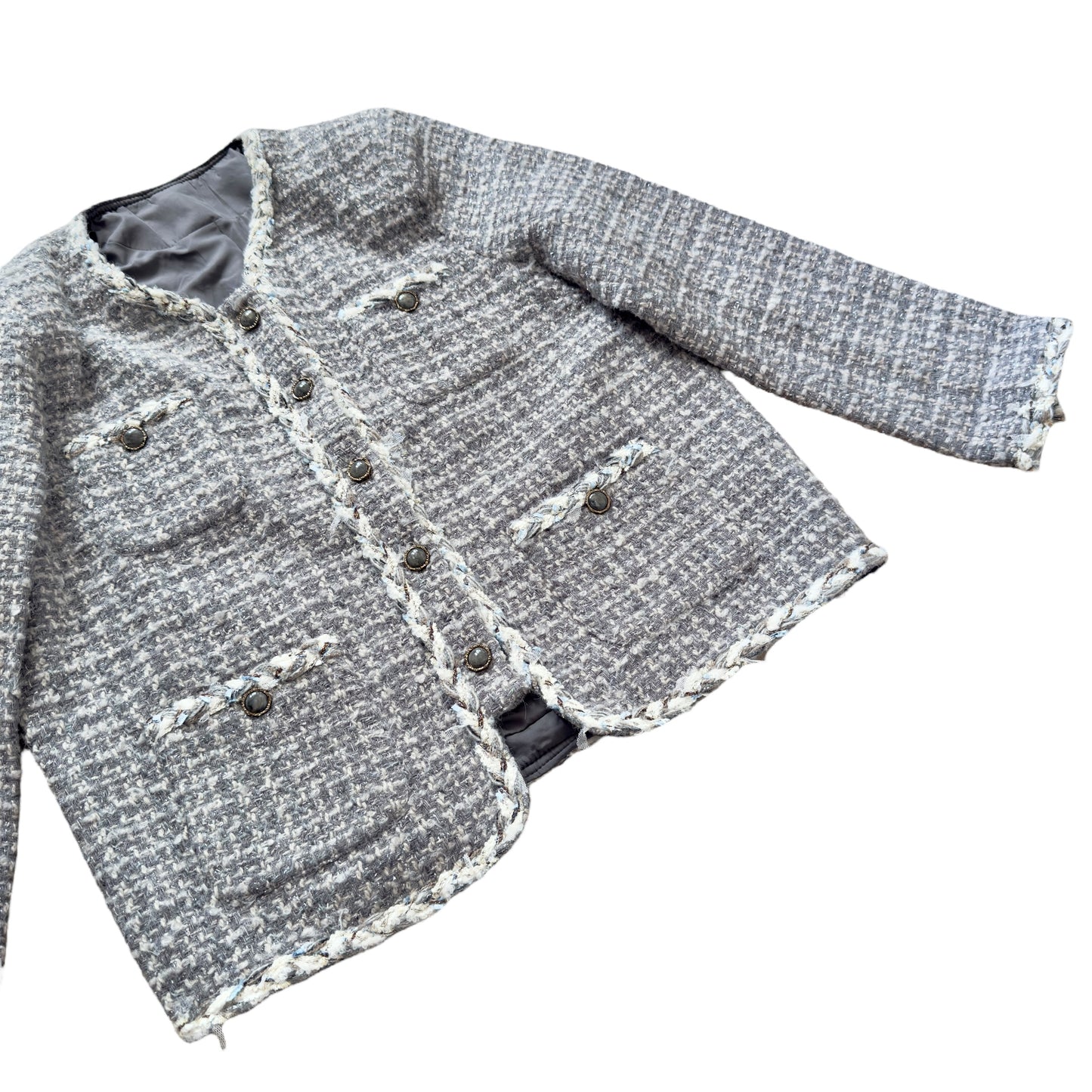 粗花呢 閃閃銀絲 小香風 四袋外套