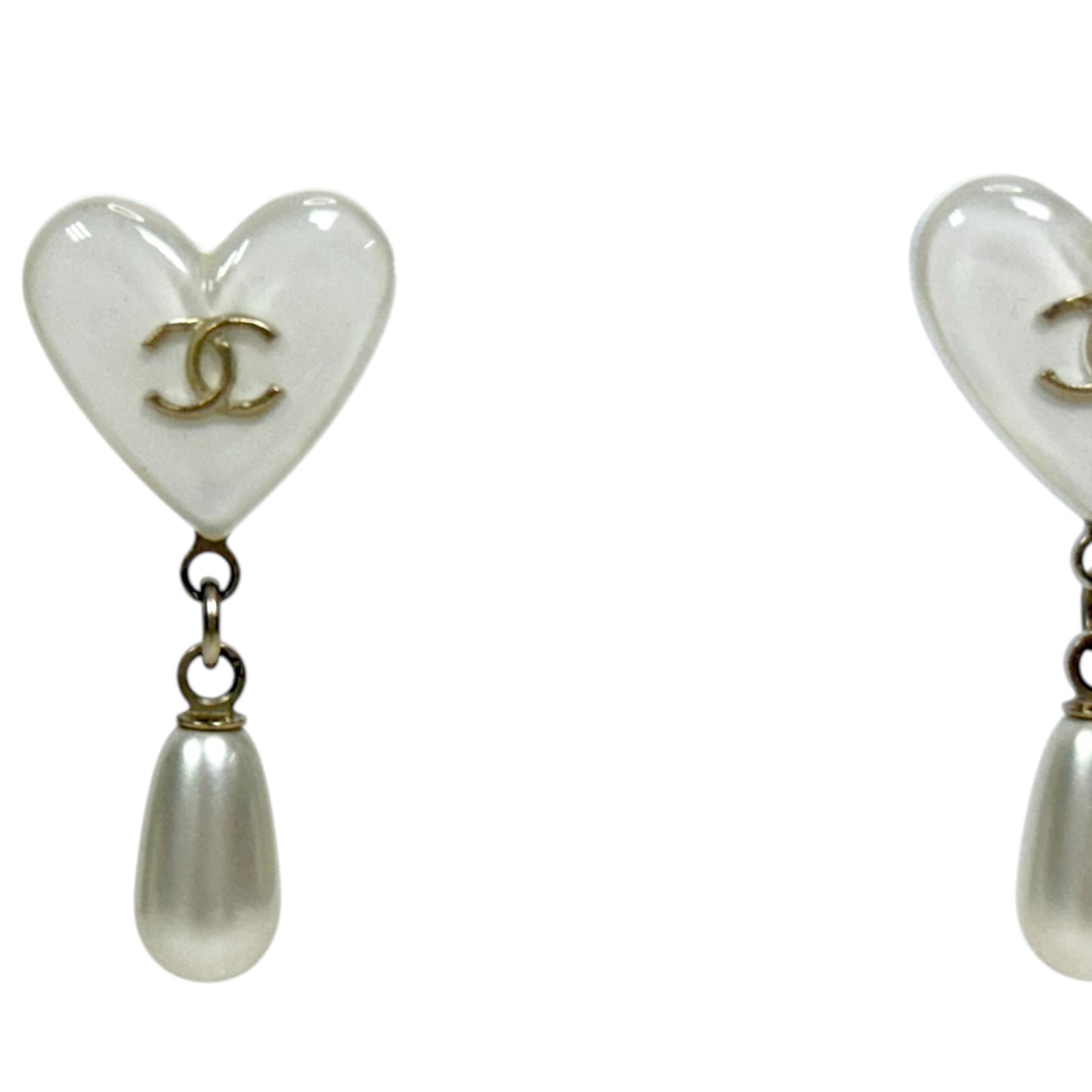 CHANEL CC 愛心💗 垂吊珍珠 耳環