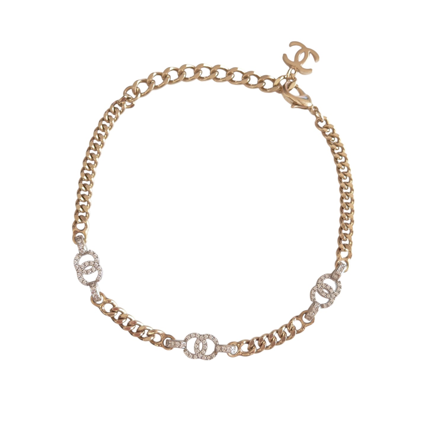 CHANEL CC 水鑽 3花 頸鏈