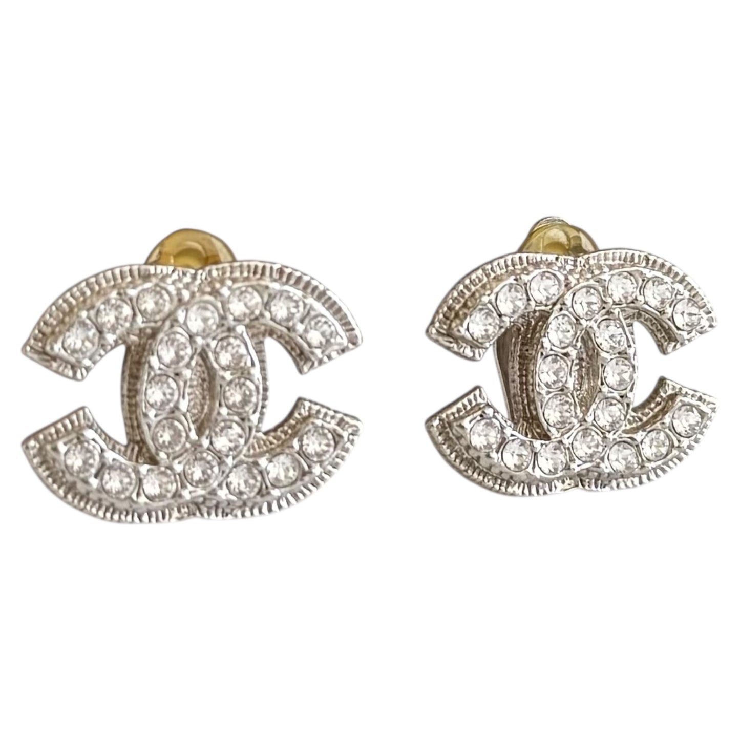 CHANEL CC 水鑽 夾耳環