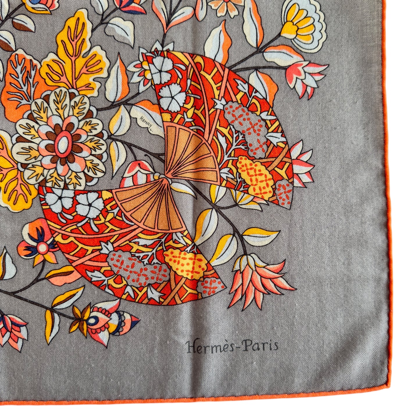 HERMES Fleurs et Papillons de Tissus shawl 140 繁花蝶舞 羊絨 圍巾