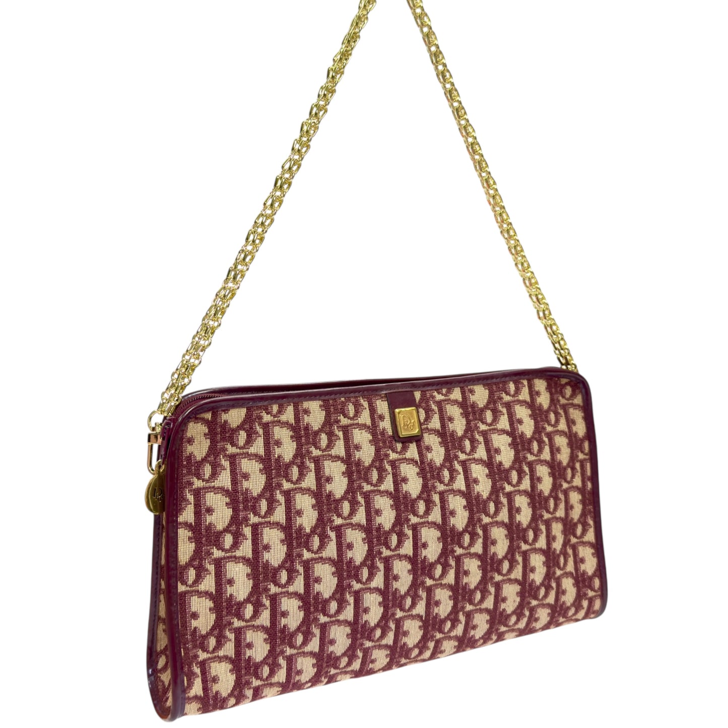 DIOR *自加鏈＞送無品牌扣＋無品牌鏈帶* 中古 刺繡老花 oblique 肩背包