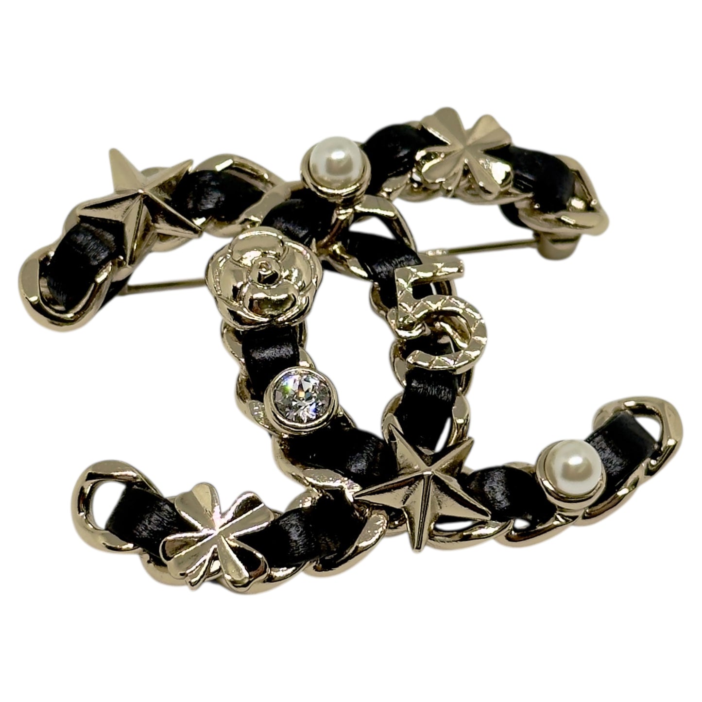 CHANEL CC 皮穿鏈 胸針