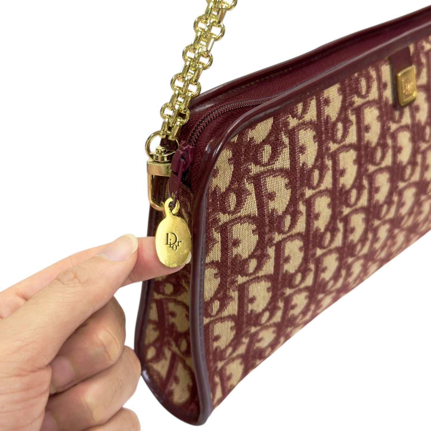 DIOR *自加鏈＞送無品牌扣＋無品牌鏈帶* 中古 刺繡老花 oblique 肩背包