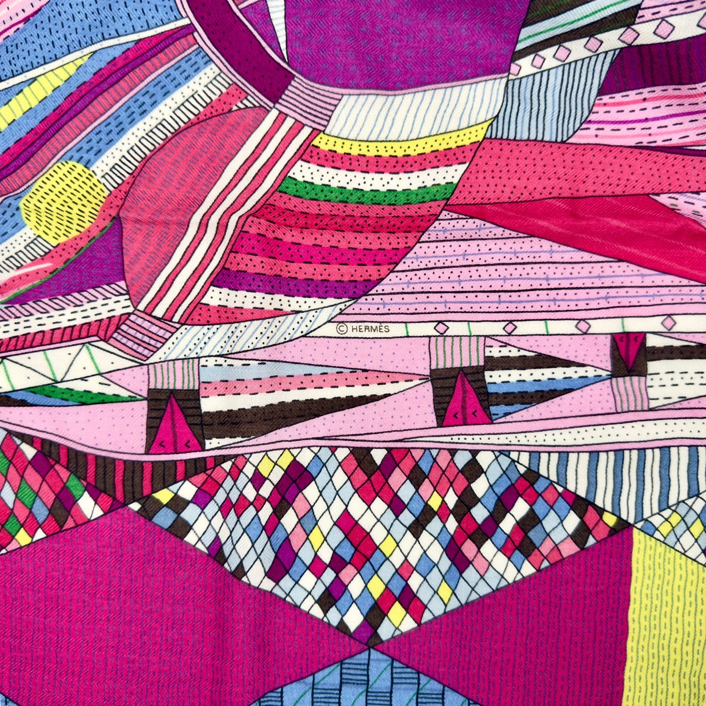 HERMES Patchwork Horse shawl 140 羊絨 圍巾